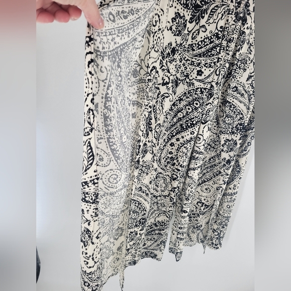 CeCe Women's Overlap Tie Front Wide Leg Soft Pants Ivory Black Size M New - Picture 2 of 7